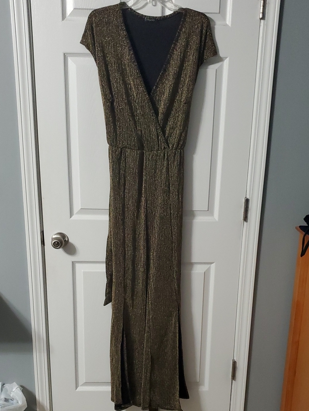Shimmery Gold-Black Wrap Jumpsuit